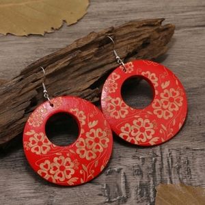 🍉5 for $25* Boho Floral Wood Drop Earrings